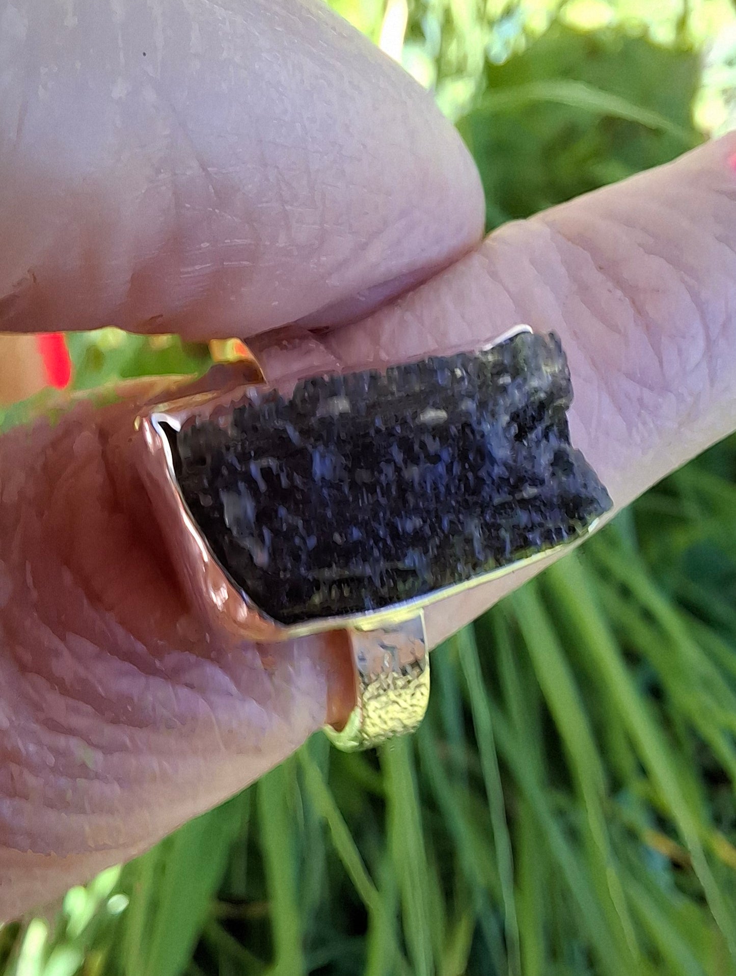 Moldavite Ring, size U, 925 Silver, Tektite (Ref: R324)
