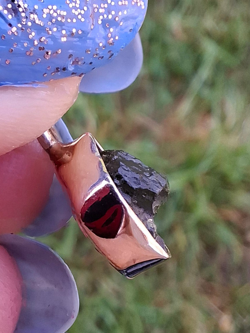 Moldavite Pendant, 925 Silver, Tektite (Ref: P45)