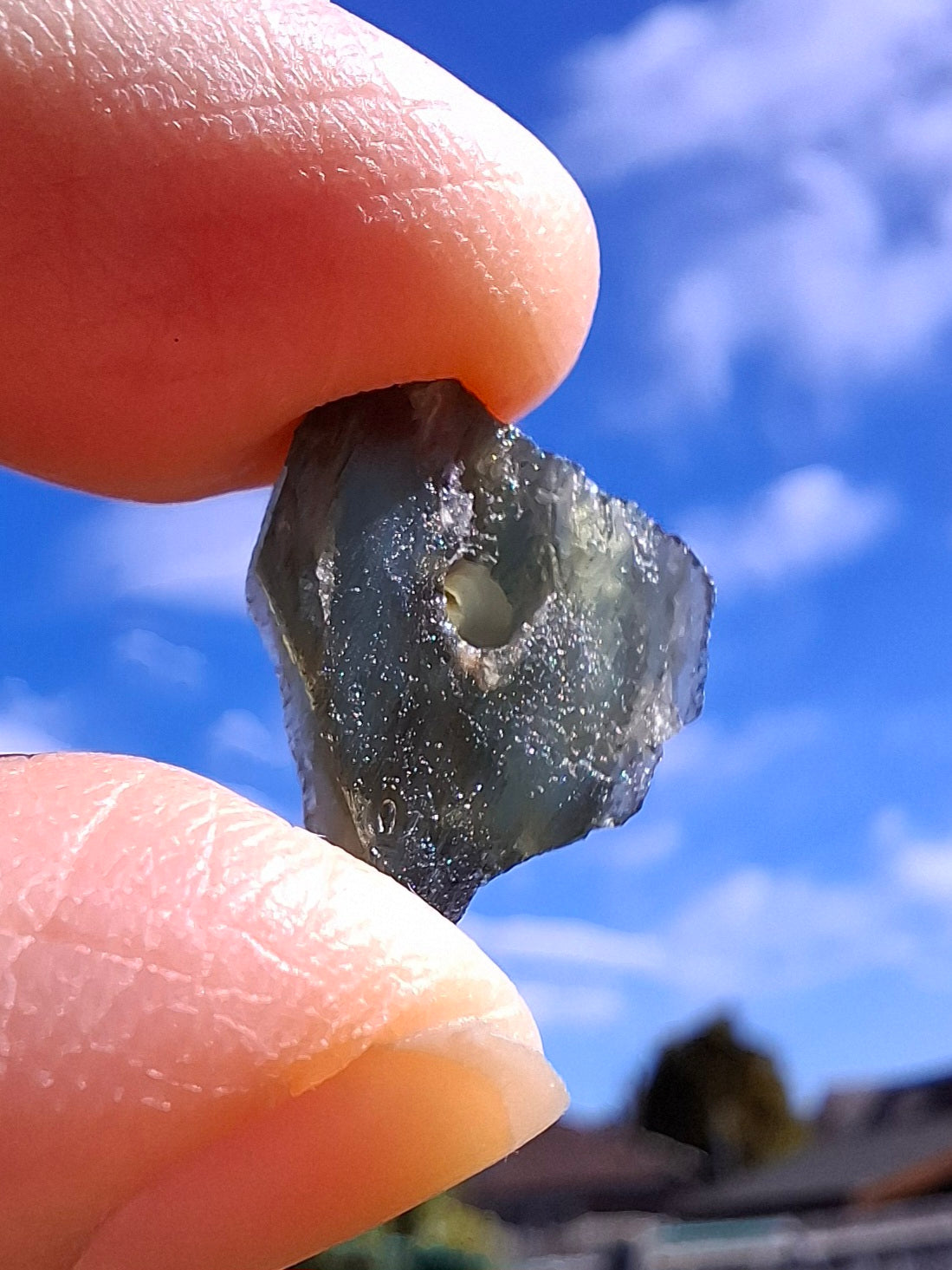 DRILLED, Moldavite Piece, 1.07g, Tektite (Ref: D15)