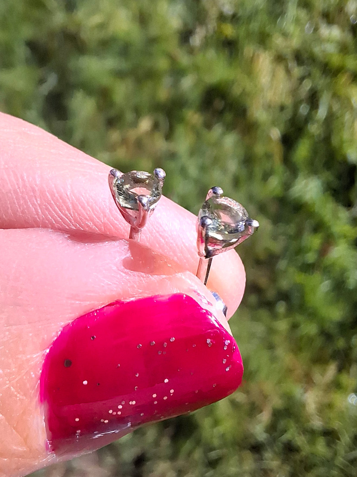 Moldavite (Faceted) 3mm Stud Earrings, 925 Silver (Ref: Pair59)