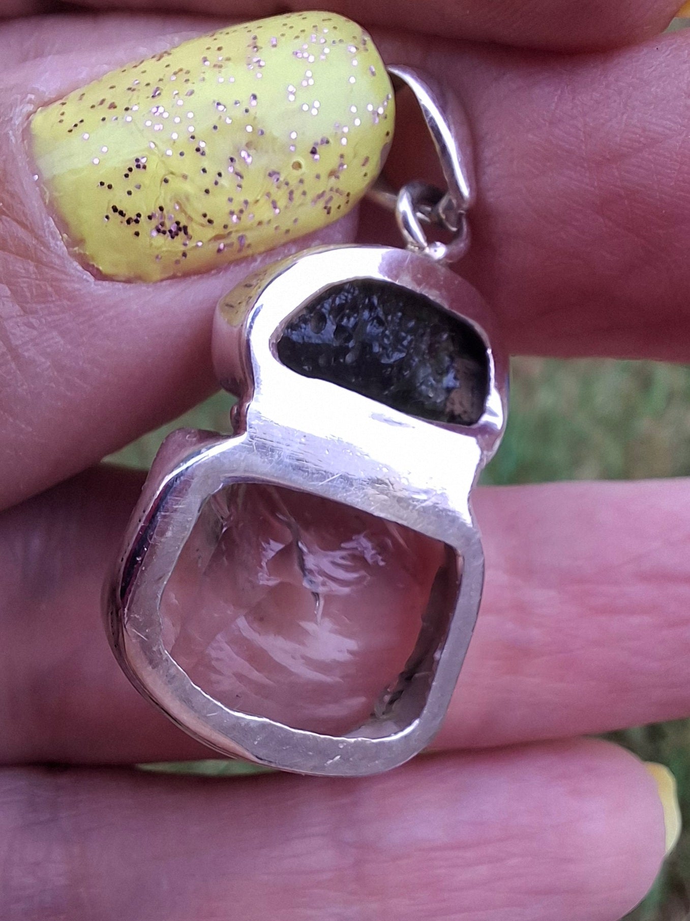 Moldavite & Libyan Desert Glass Pendant, 925 Silver, Tektite (Ref: MLP14)
