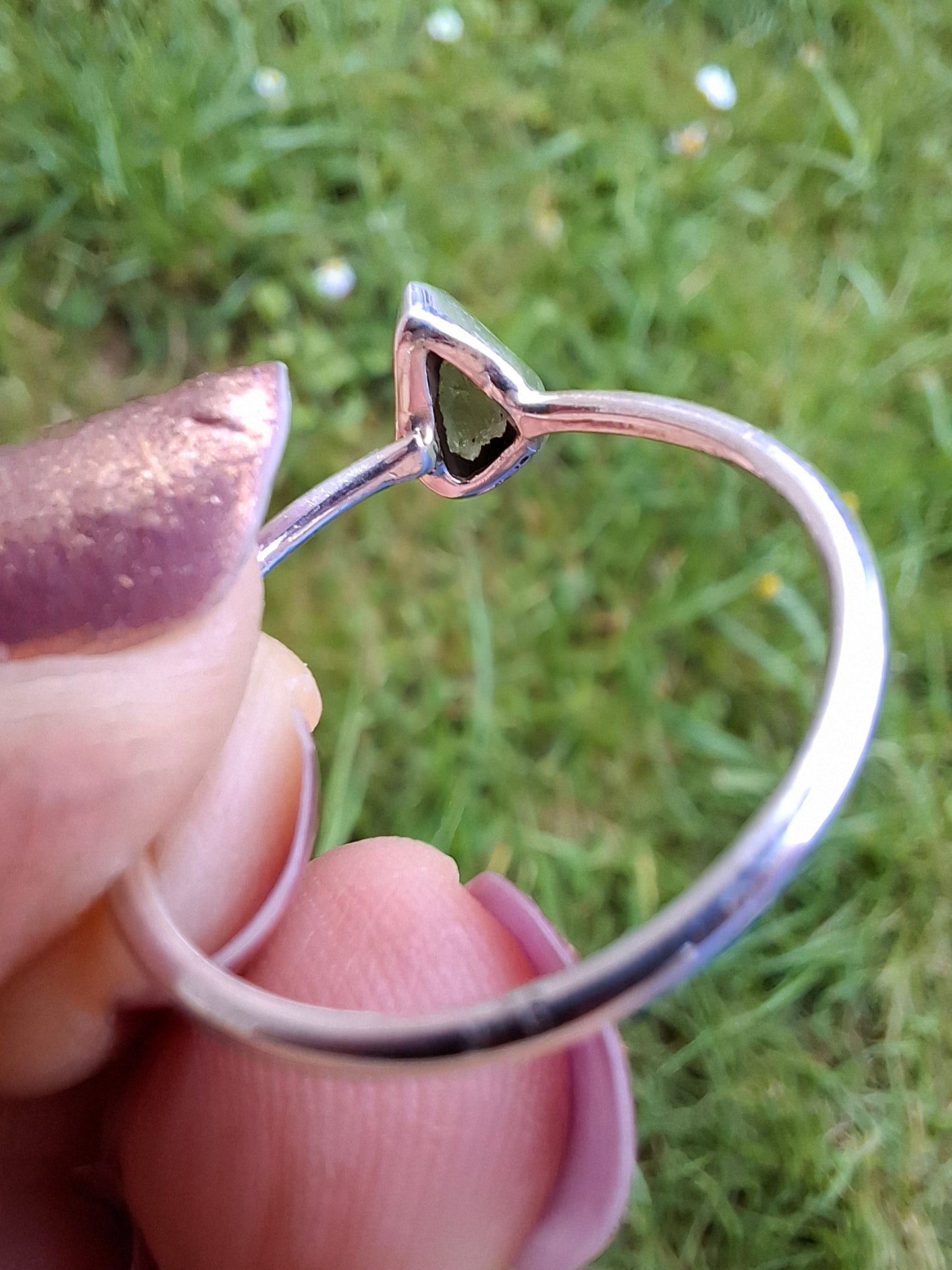 Moldavite Ring, size large R/small S, 925 Silver, Tektite (Ref: R55)