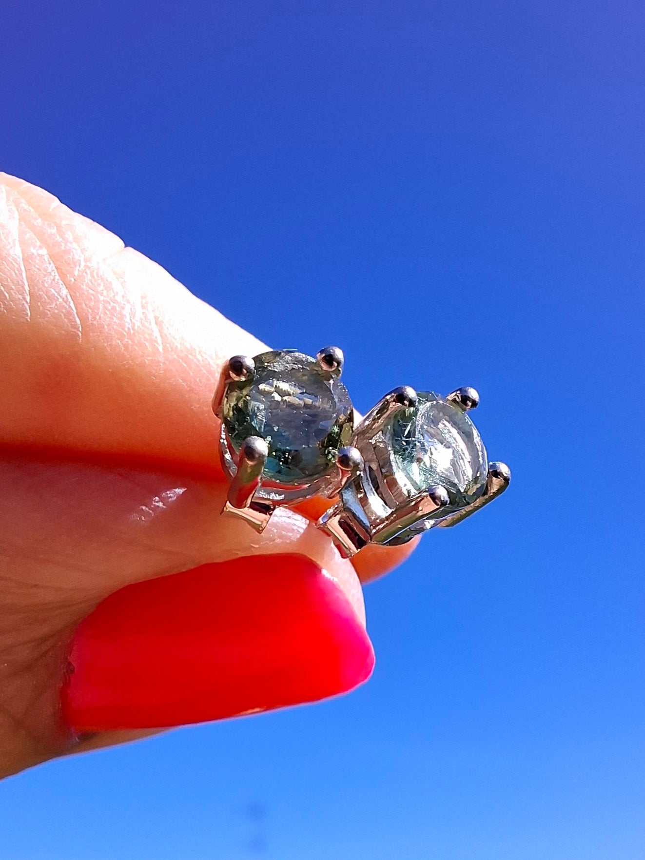 Moldavite (faceted) 5mm STUD EARRINGS, 925 Silver, Tektite (Ref: Pair44)