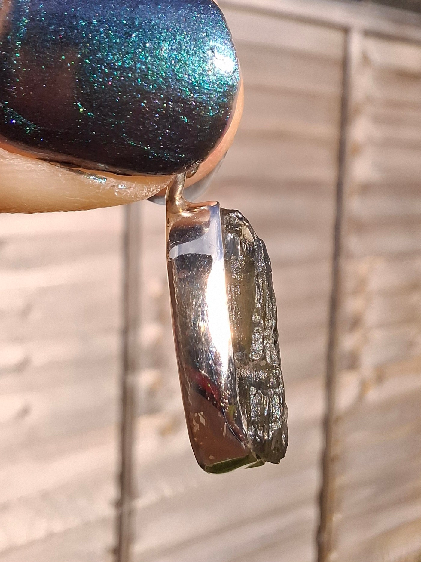 Moldavite Pendant, 925 Silver, Tektite (Ref: P13)