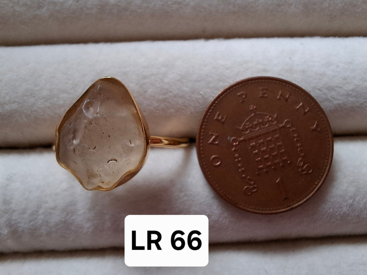Libyan Desert Glass Ring, 14K GOLD Plated, size R, Tektite (Ref: LR66)