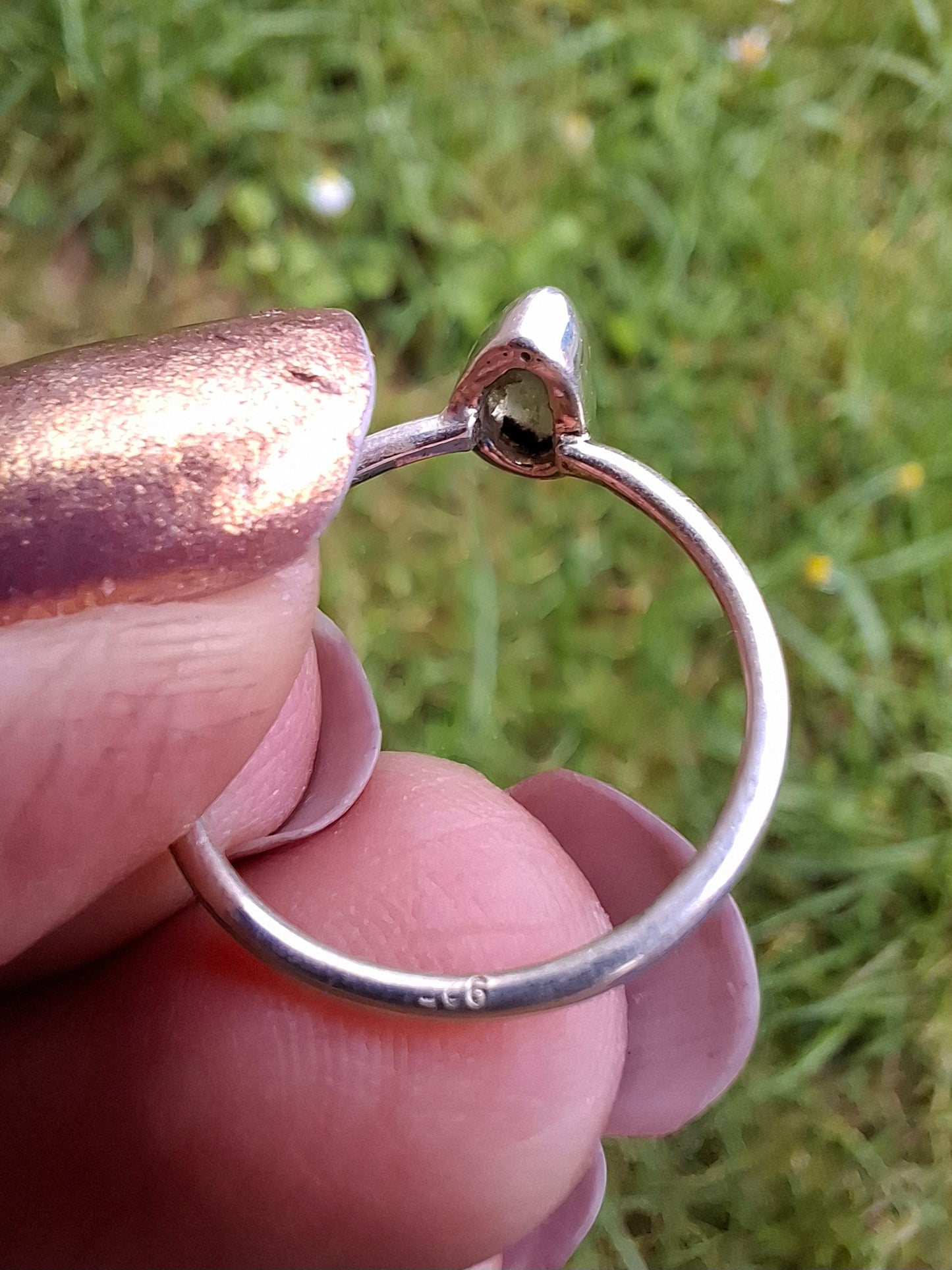 Moldavite Ring, size small L, 925 Silver, Tektite (Ref: R62)