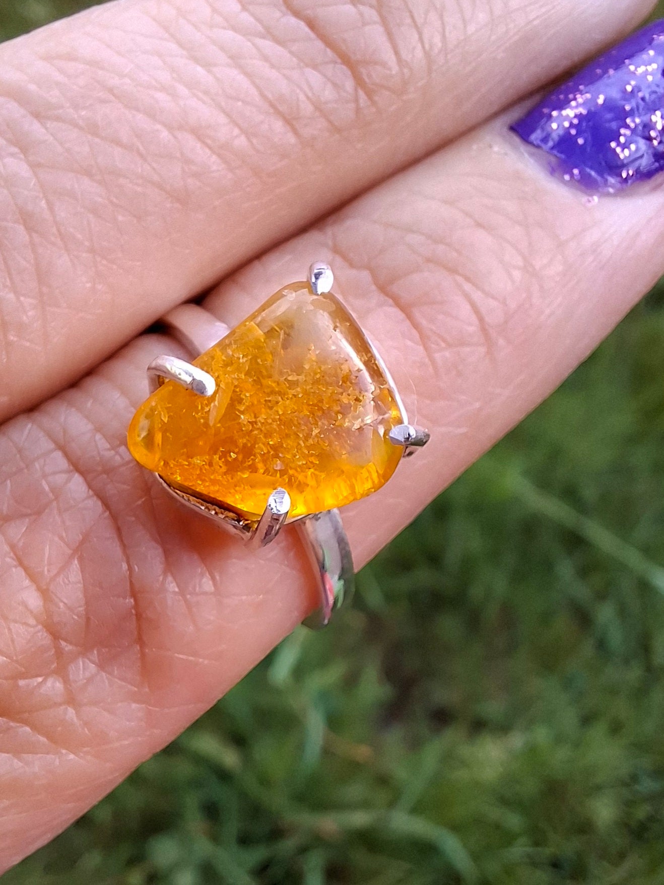 Baltic Amber Ring, size large M, 925 Silver, Fossil (Ref: AR6)
