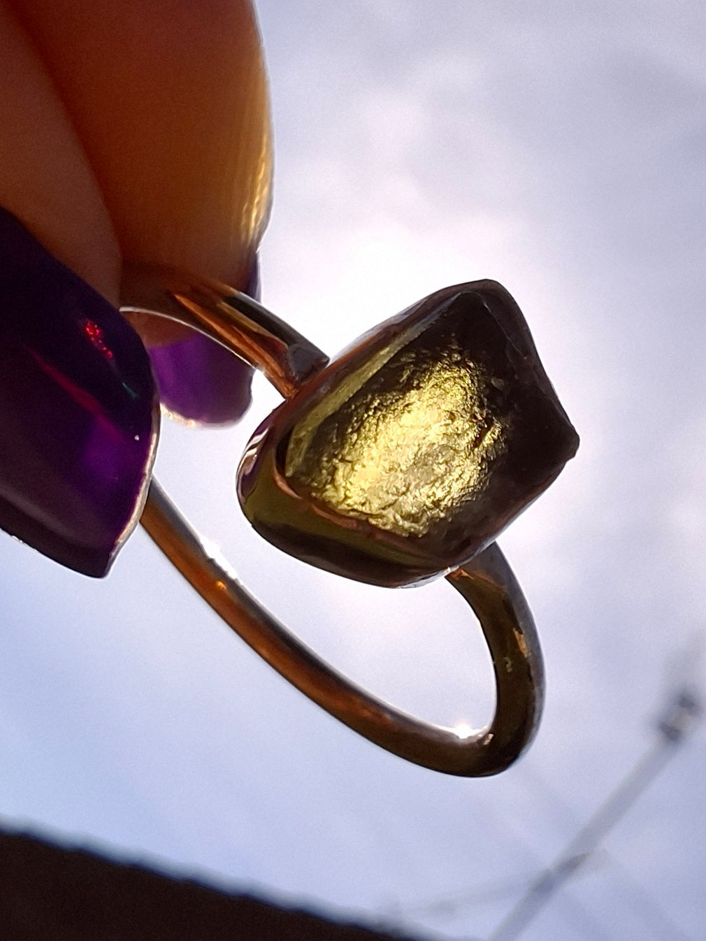 Moldavite Ring, size small W, 925 Silver, Tektite (Ref: R59)