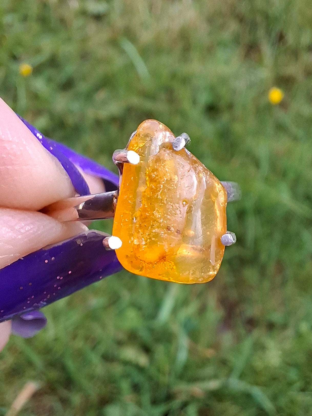 Baltic Amber Ring, size large R, 925 Silver, Fossil (Ref: AR15)
