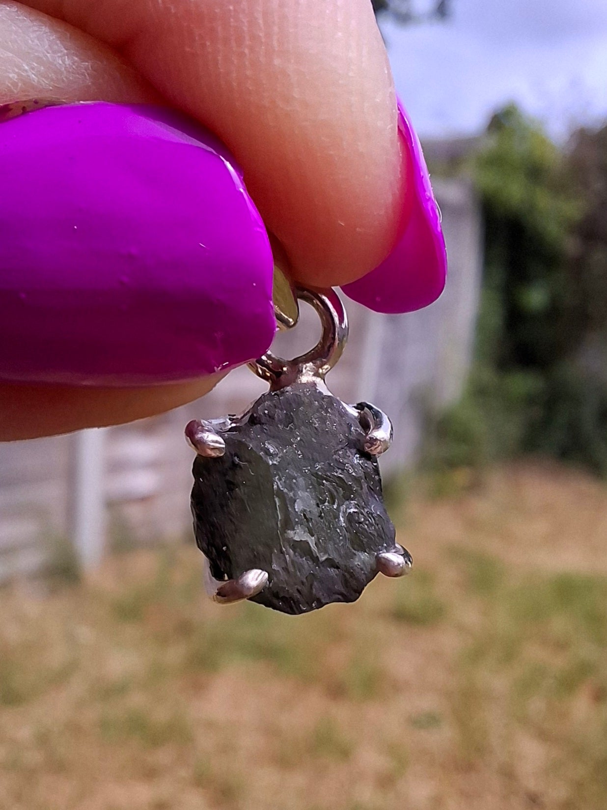 Moldavite Claw Pendant, 925 Silver, Tektite (Ref: P17)