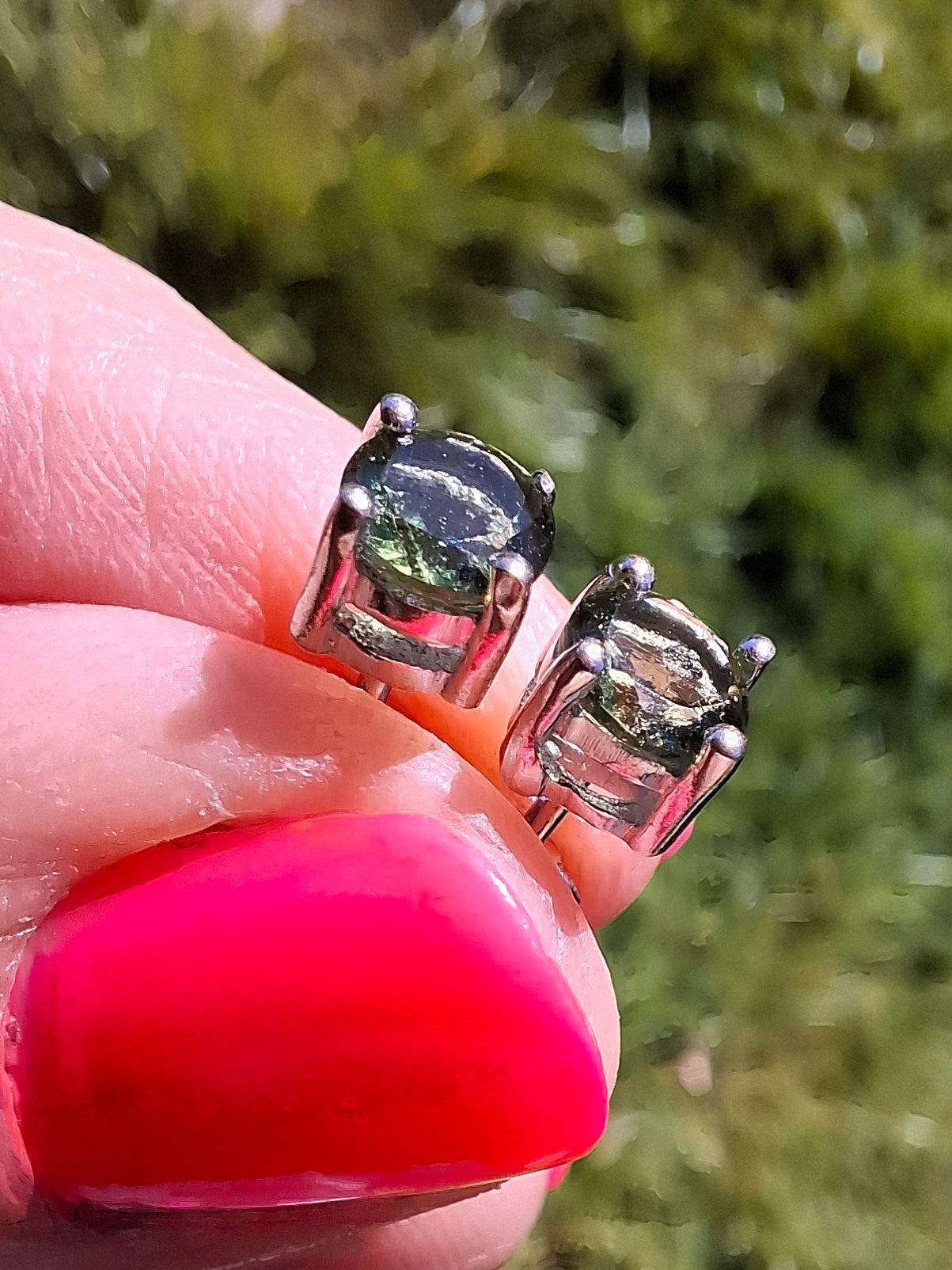 Moldavite (faceted) 5mm STUD EARRINGS, 925 Silver, Tektite (Ref: Pair17)