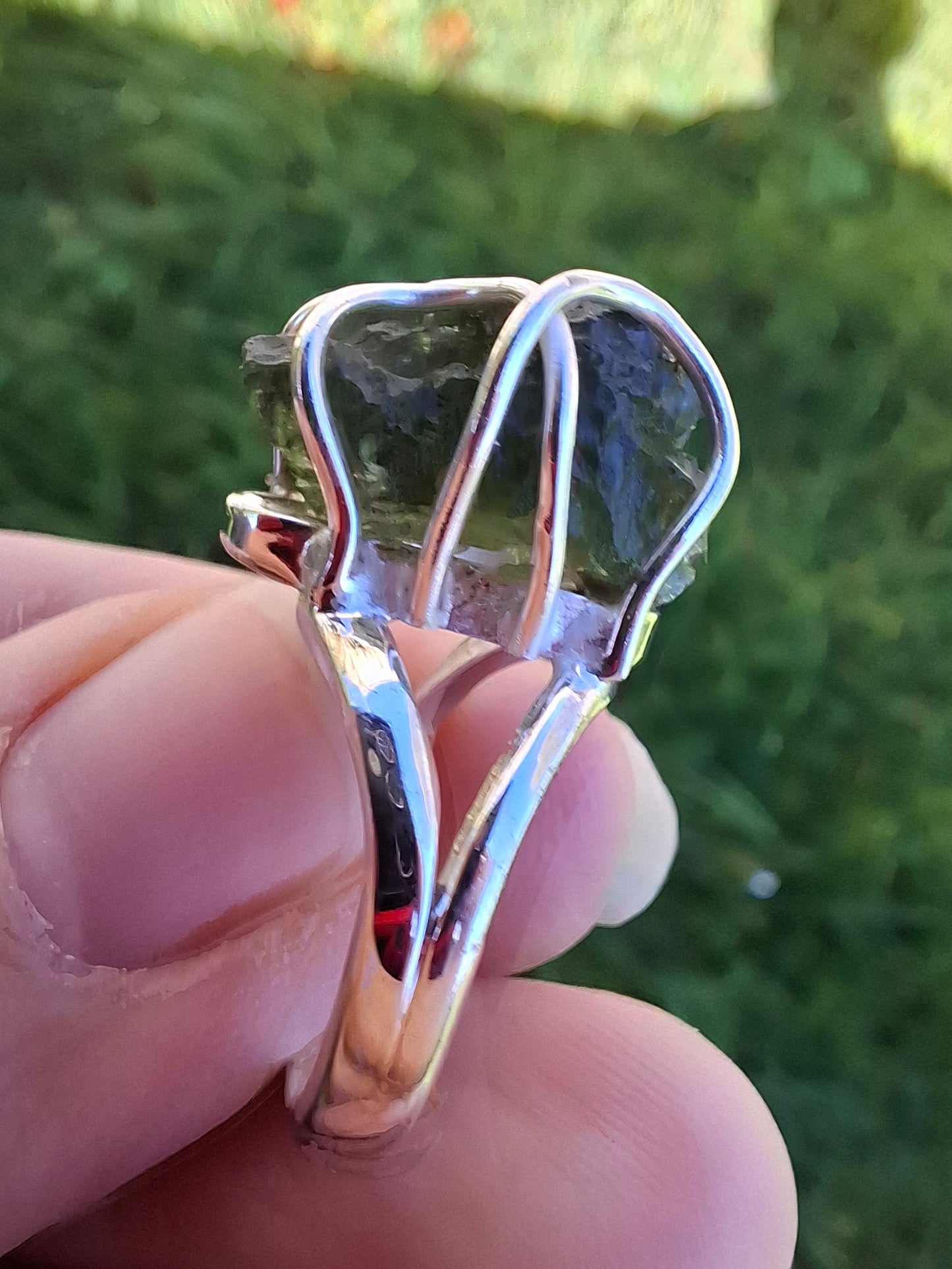 Moldavite Ring, size O, 925 Silver, Tektite (Ref: R7)