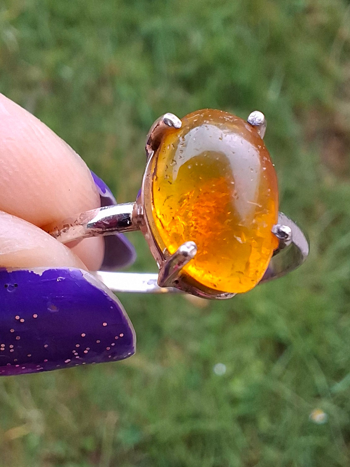 Baltic Amber Ring, size large Y, 925 Silver, Fossil (Ref: AR38)