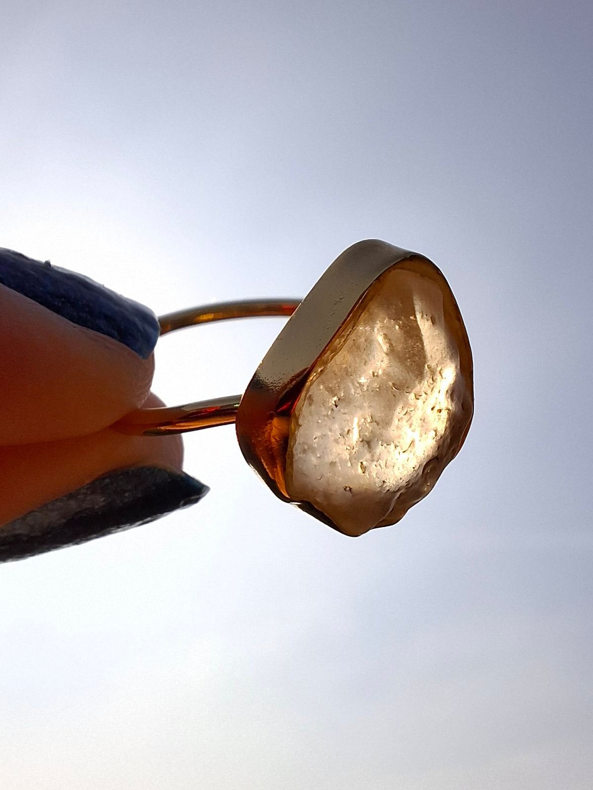 Libyan Desert Glass Ring, 14K GOLD Plated, size R, Tektite (Ref: LR66)