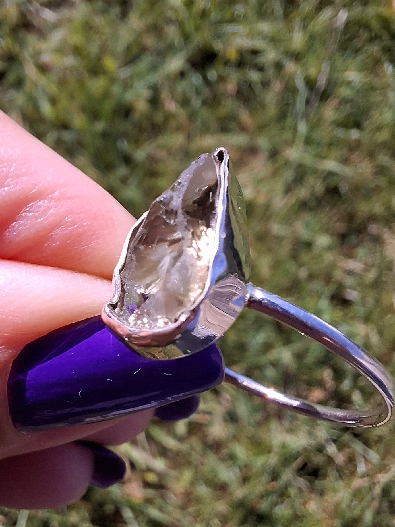 Libyan Desert Glass Ring, size large V, 925 Silver, Tektite (Ref: LR57)