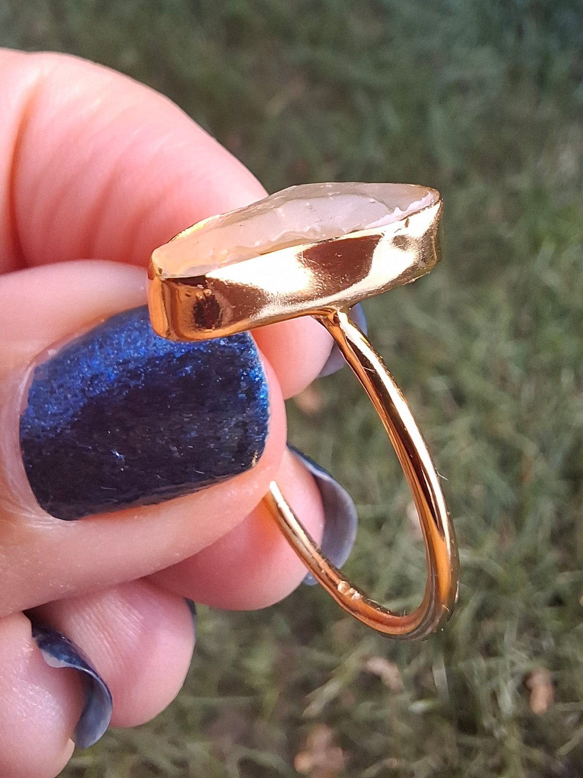 Libyan Desert Glass Ring, 14K GOLD Plated, size Q, Tektite (Ref: LR77)