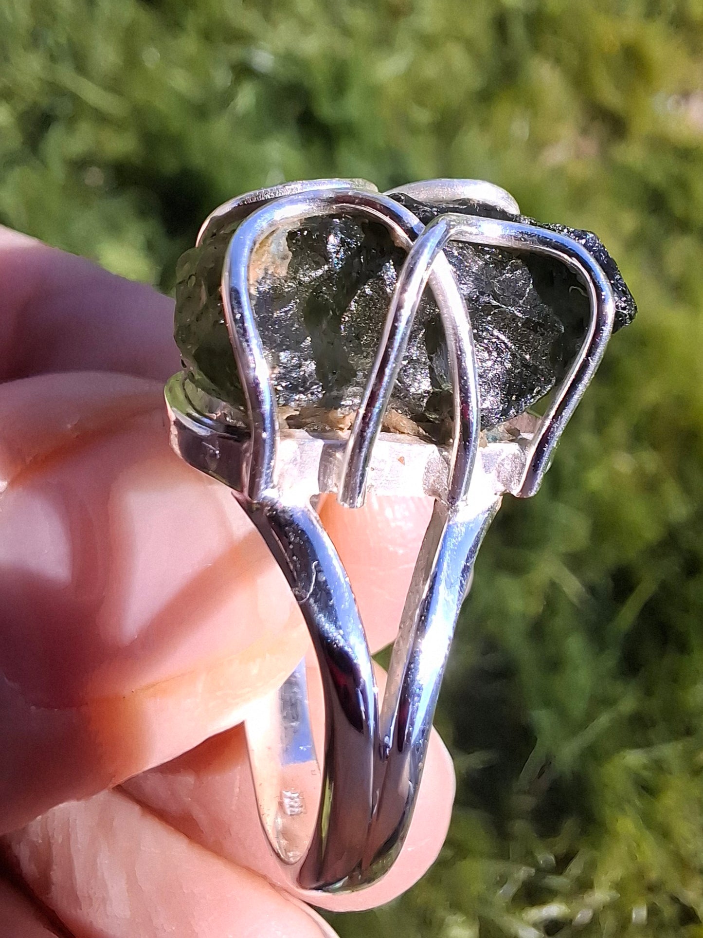 Moldavite Ring, size O, 925 Silver, Tektite (Ref: R9)