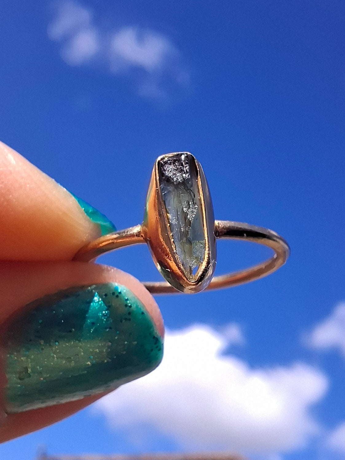 Moldavite Ring, 14K GOLD Plated, size large K / small L, Tektite (Ref: R335)