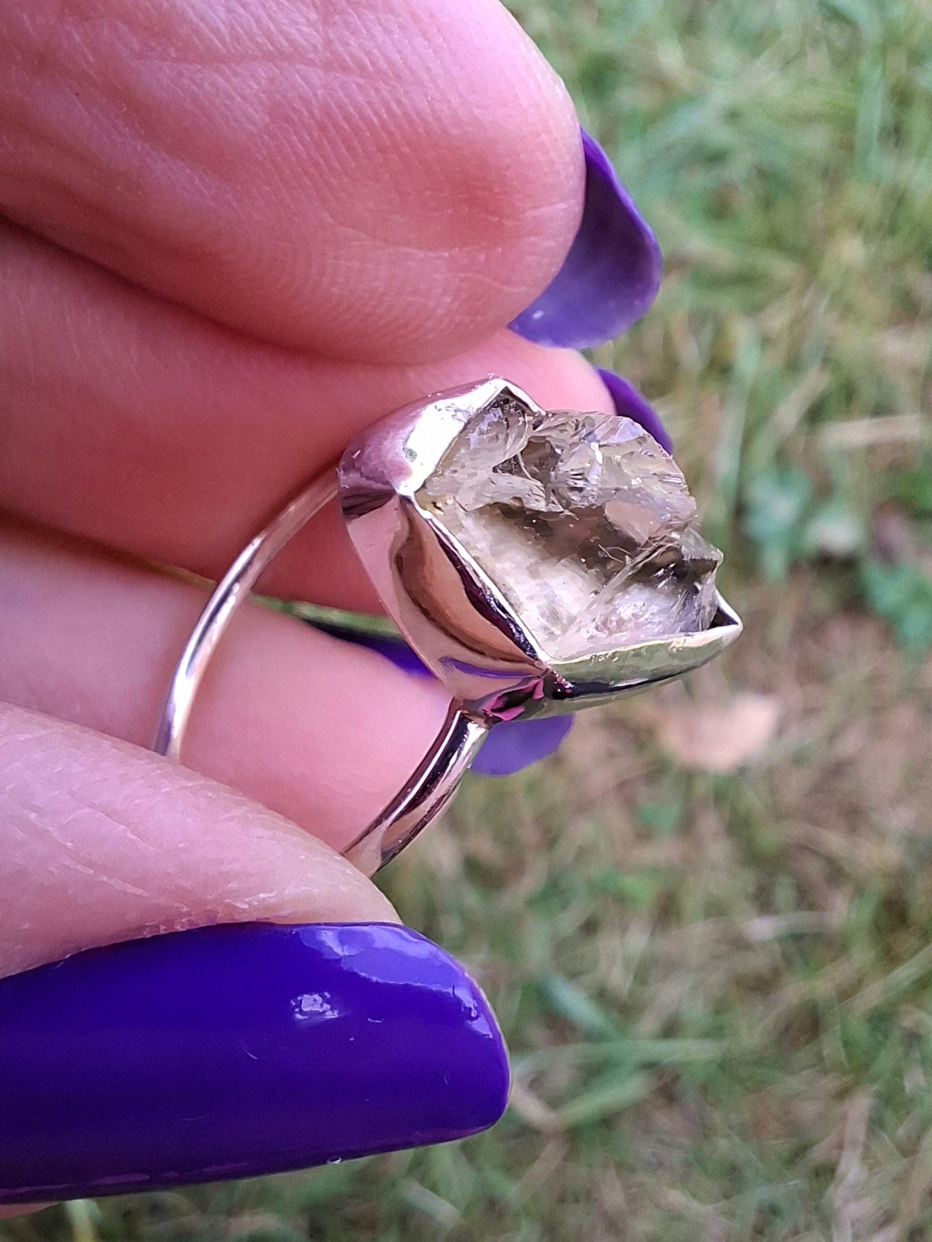 Libyan Desert Glass Ring, size Large O, 925 Silver, Tektite (Ref: LR21)