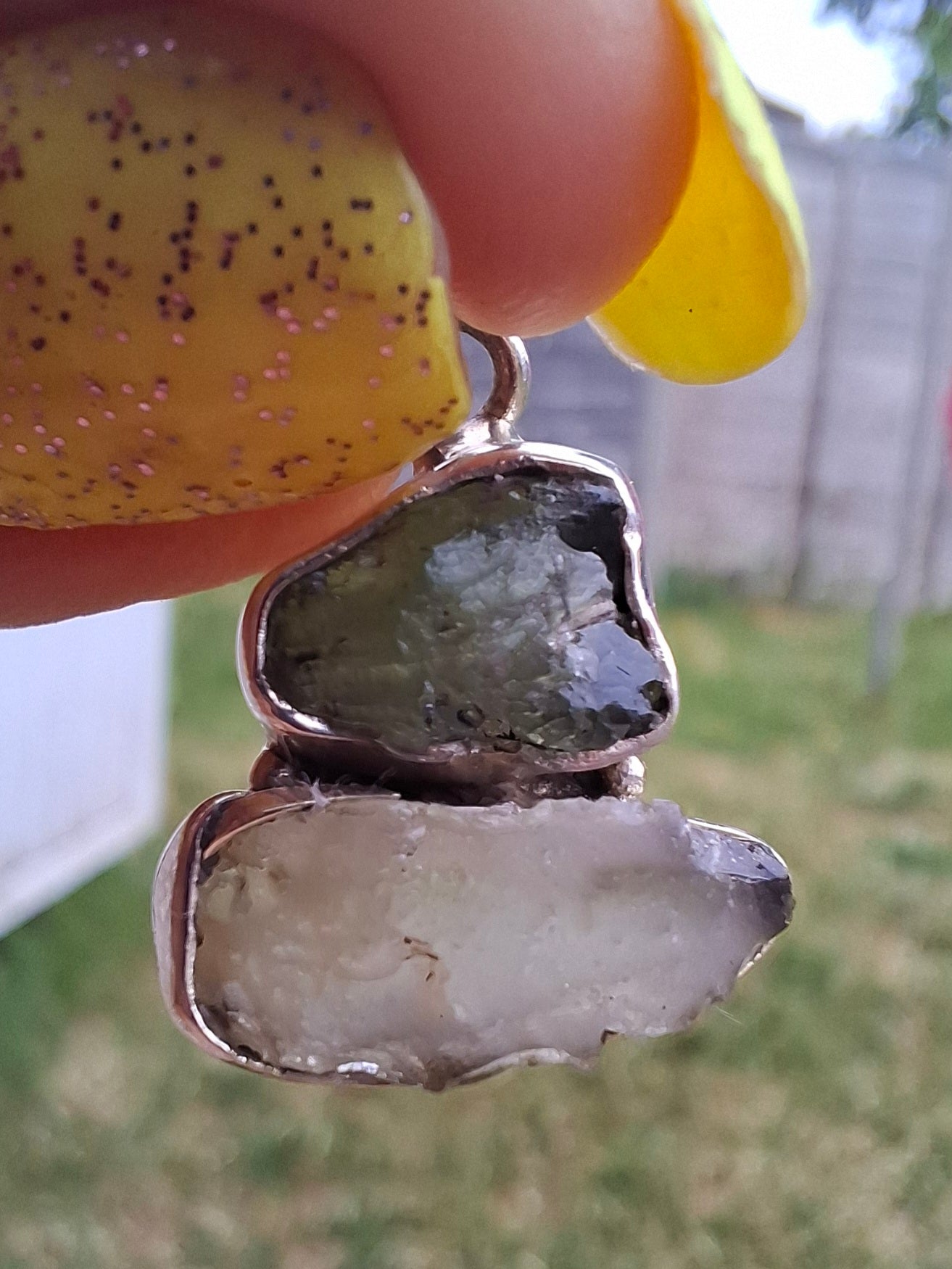 Moldavite & Libyan Desert Glass Pendant, 925 Silver, Tektite (Ref: MLP11)