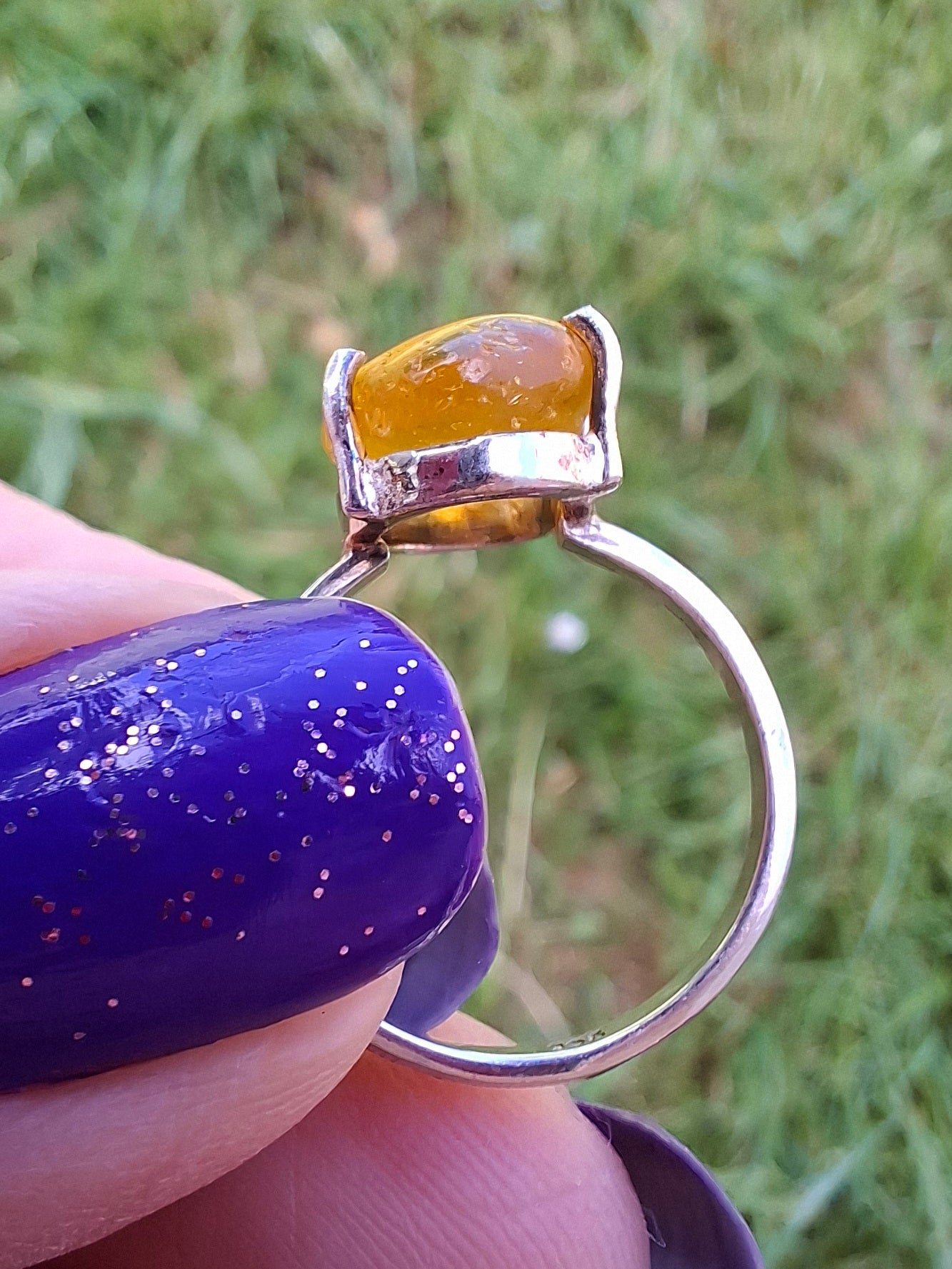 Baltic Amber Ring, size large K, 925 Silver, Fossil (Ref: AR31)