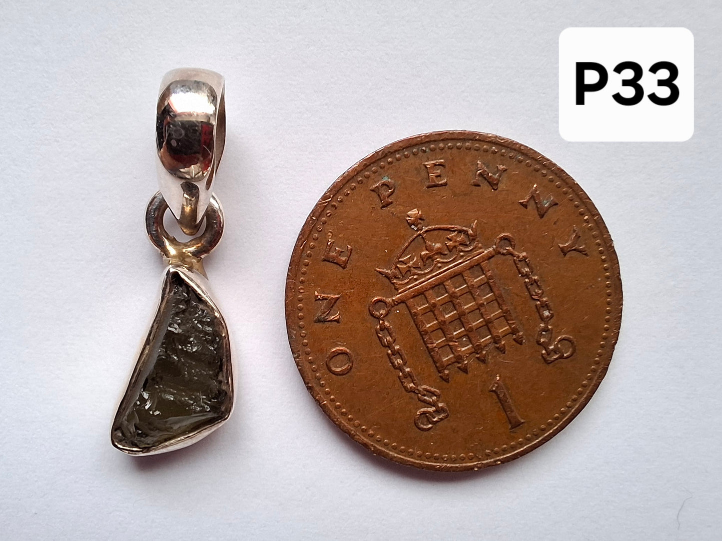 Moldavite Pendant, 925 Silver, Tektite (Ref: P33)