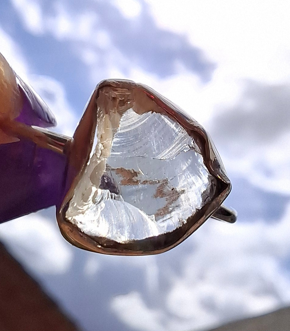 Libyan Desert Glass Ring, size large V, 925 Silver, Tektite (Ref: LR54)