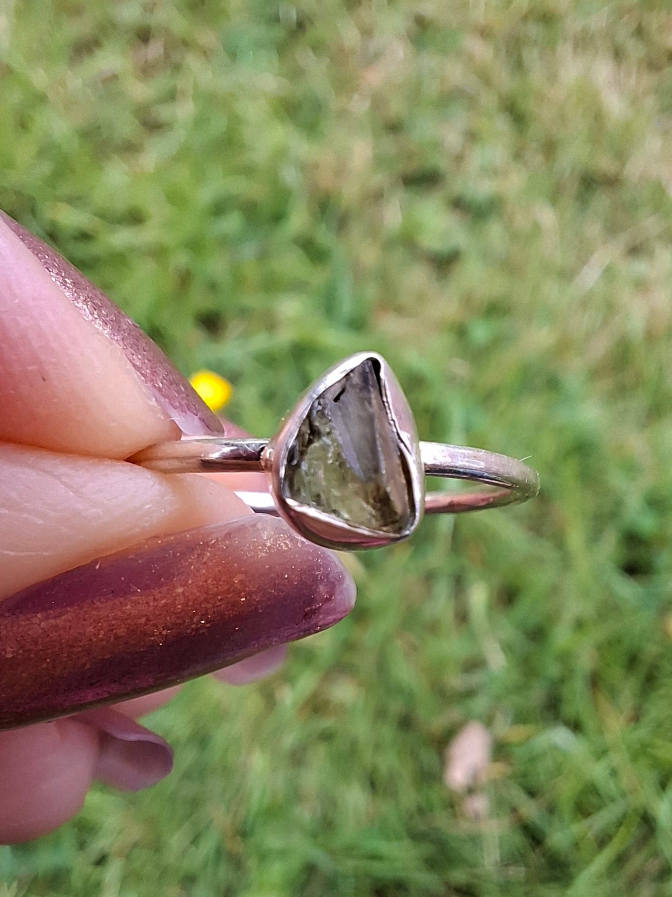 Moldavite's Ring, size large L/small M, 925 Silver, Tektite (Ref: R36)