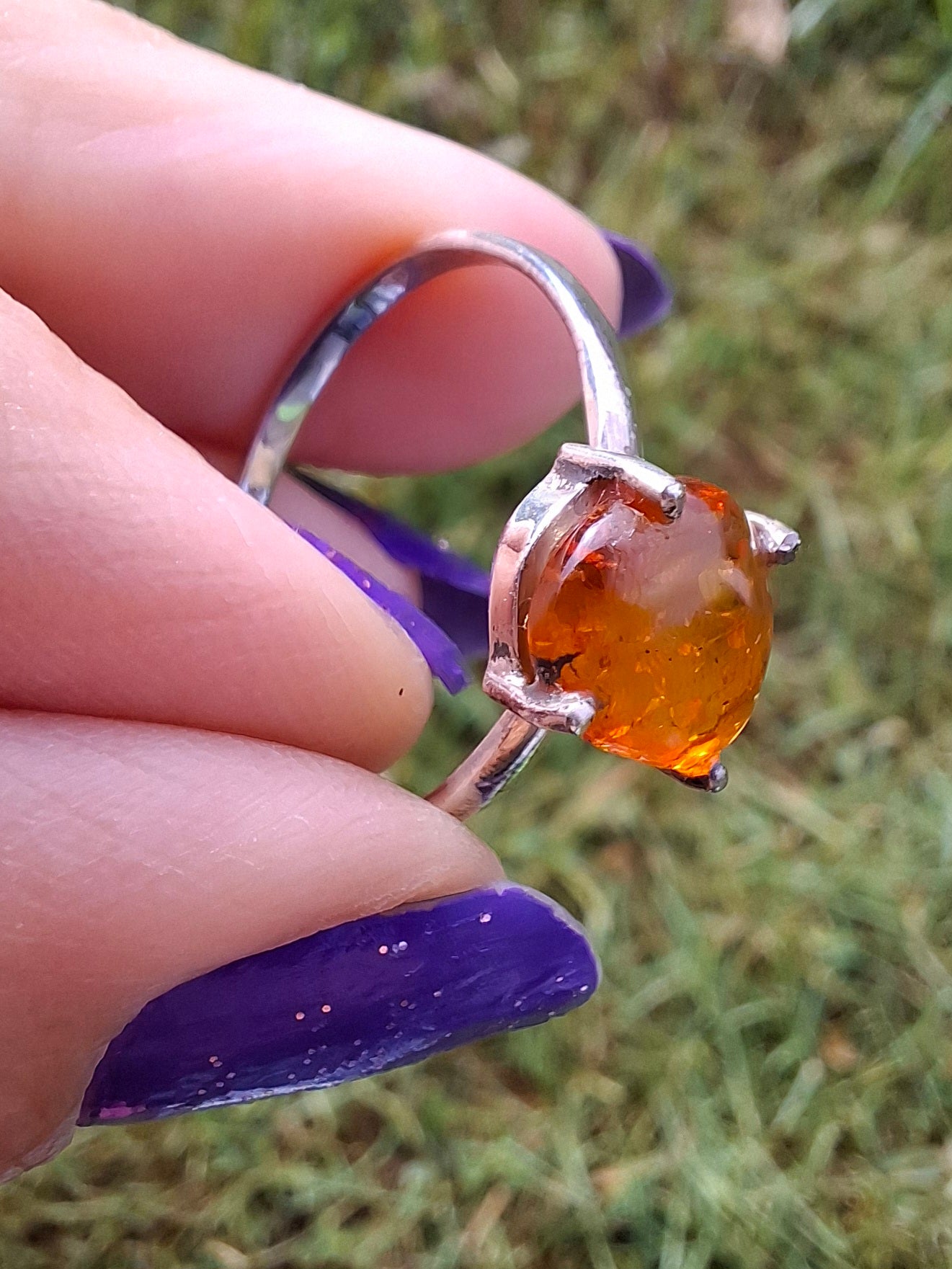 Baltic Amber Ring, size large W, 925 Silver, Fossil (Ref: AR27)