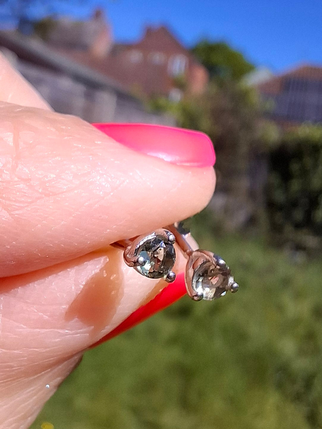Moldavite (faceted) 3mm STUD EARRINGS, 925 Silver, Tektite (Ref: Pair57)