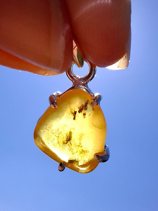 Baltic Amber Pendant, 925 Silver, Fossil (Ref: AP20)