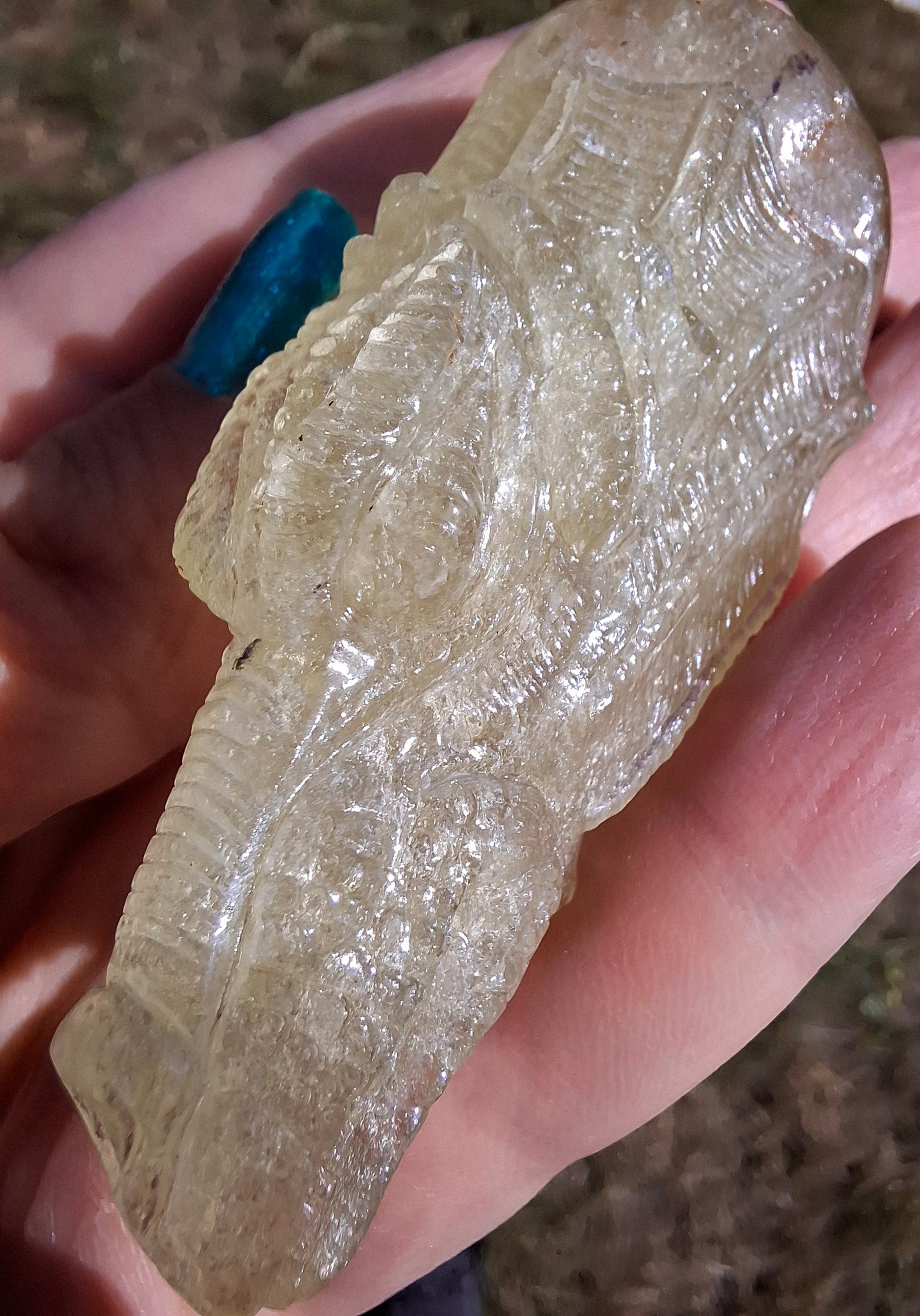 Libyan Desert Glass DRAGON HEAD carving, 48.11g, Tektite (Ref: Dragon4)