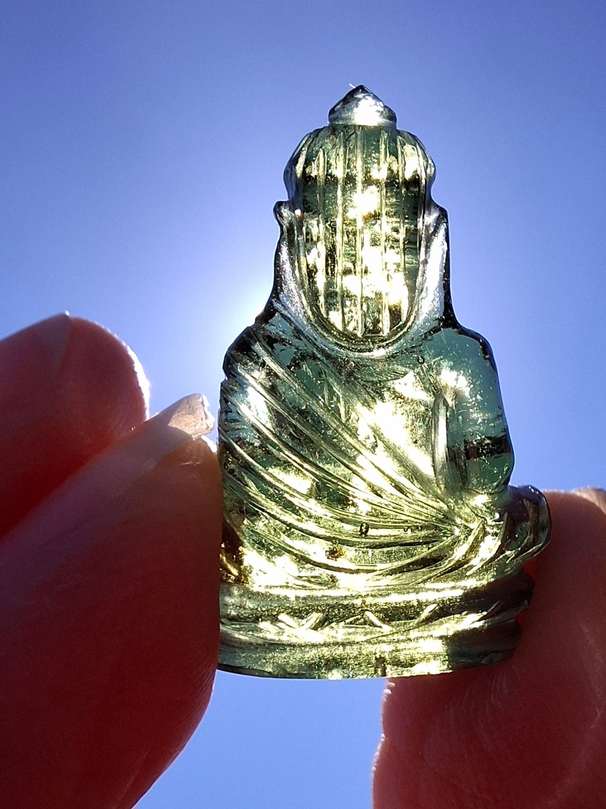 Moldavite BUDDHA Carving, 3.00g, Tektite (Ref: Buddha5)