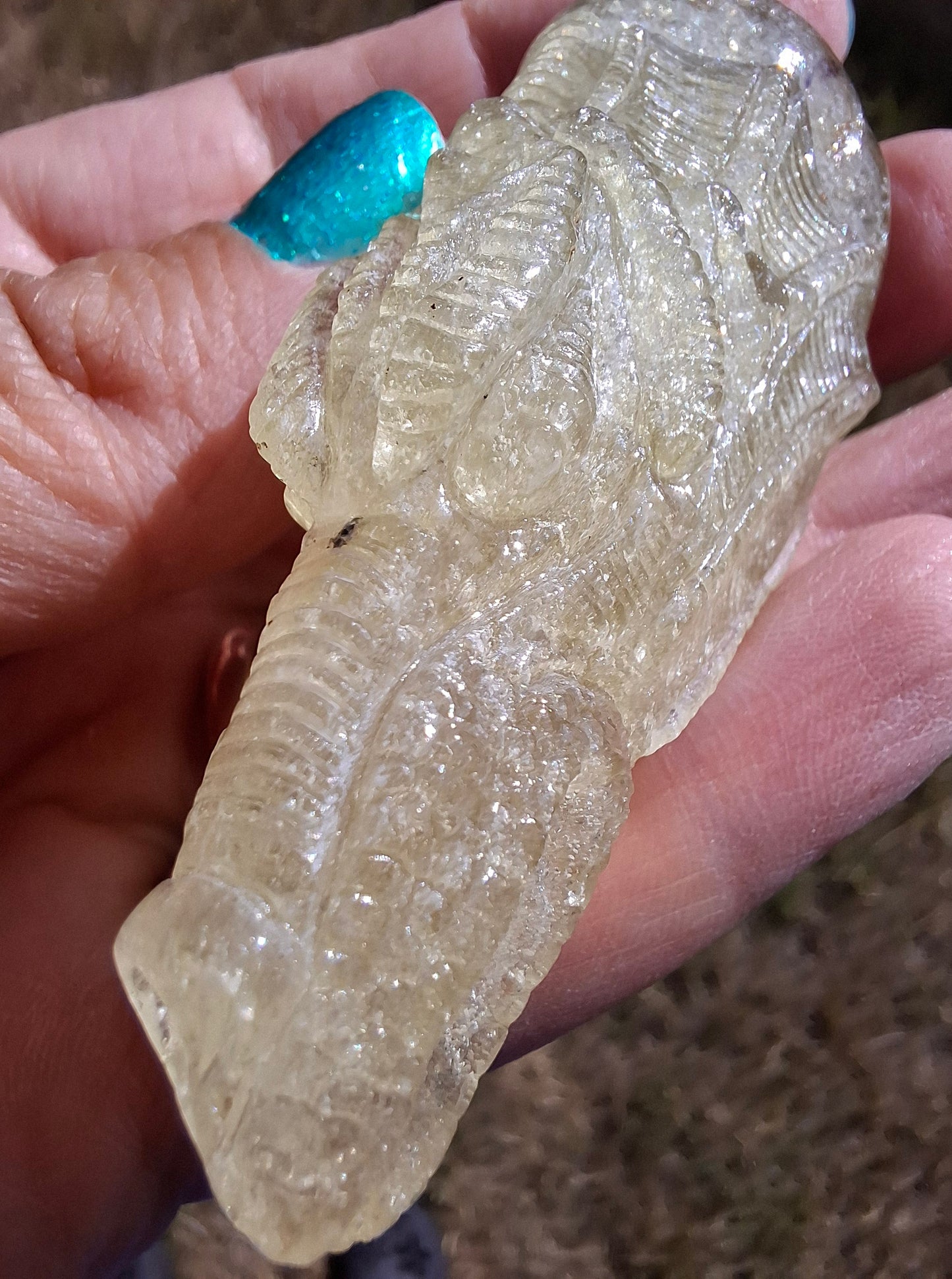 Libyan Desert Glass DRAGON HEAD carving, 48.11g, Tektite (Ref: Dragon4)