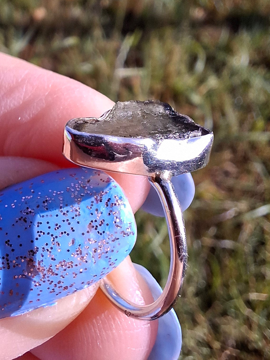 Moldavite Ring, size Large G, 925 Silver, Tektite (Ref: R18)
