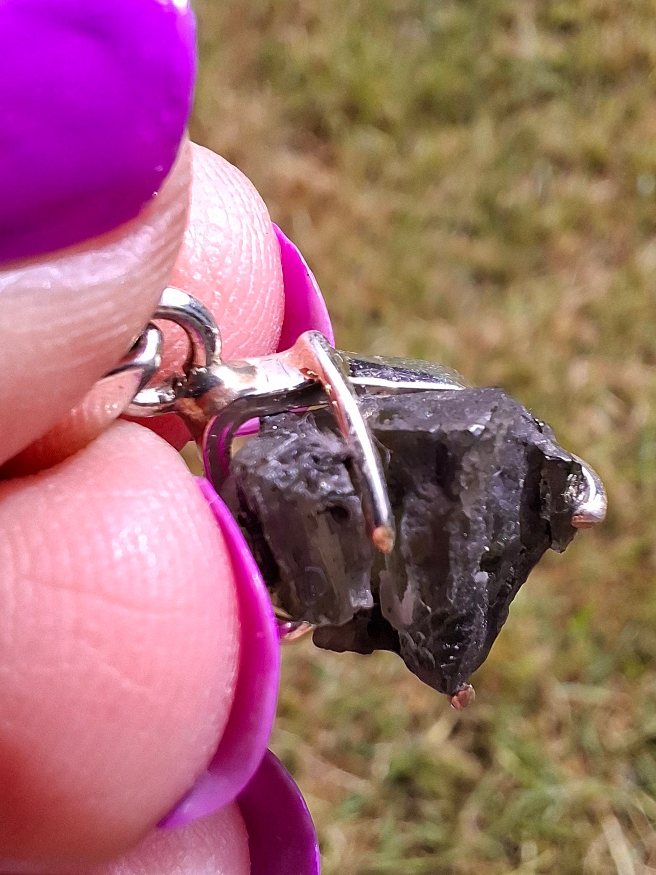 Moldavite Claw Pendant, 925 Silver, Tektite (Ref: P26)