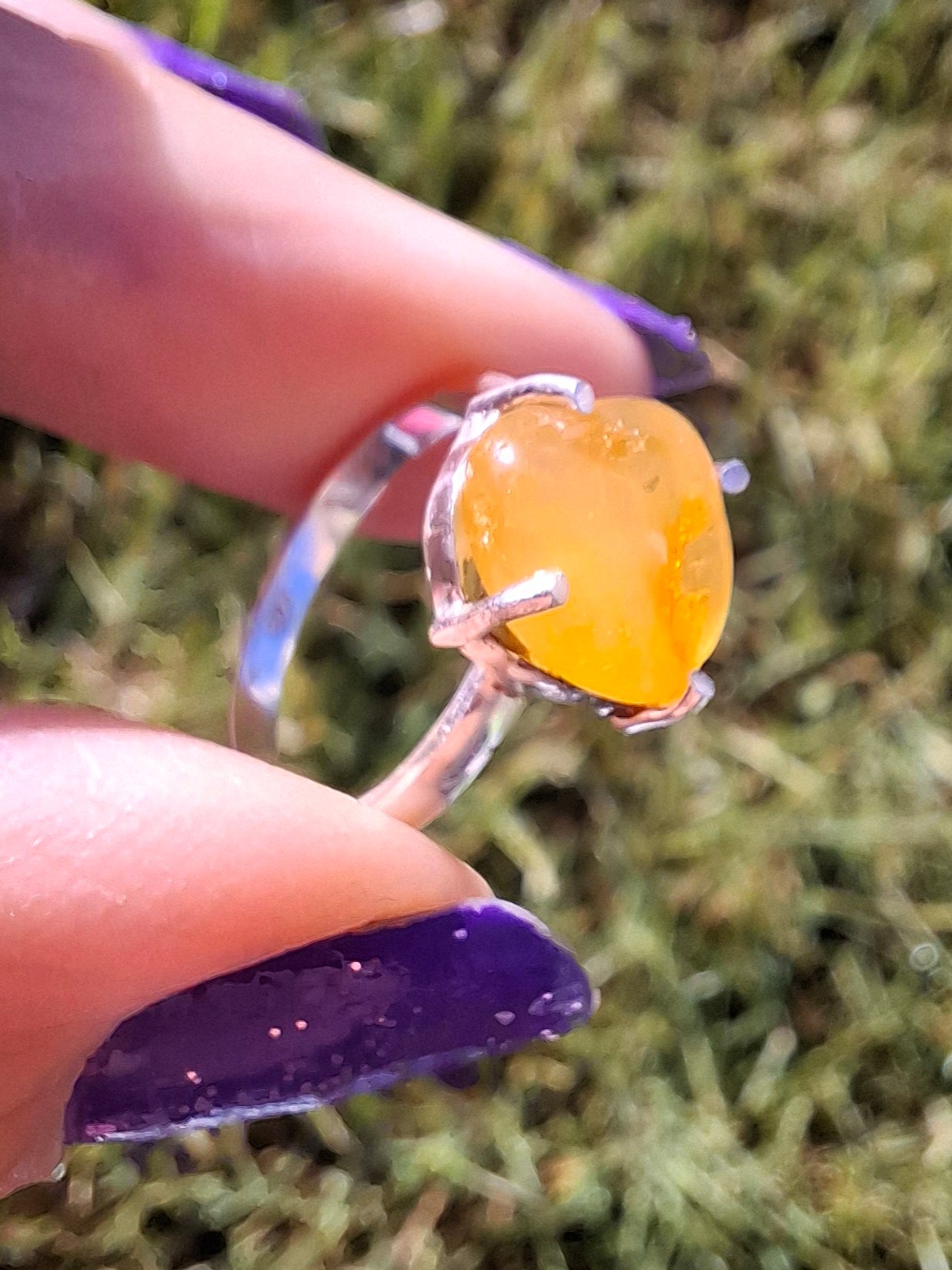 Baltic Amber Ring, size large L, 925 Silver, Fossil (Ref: AR2)