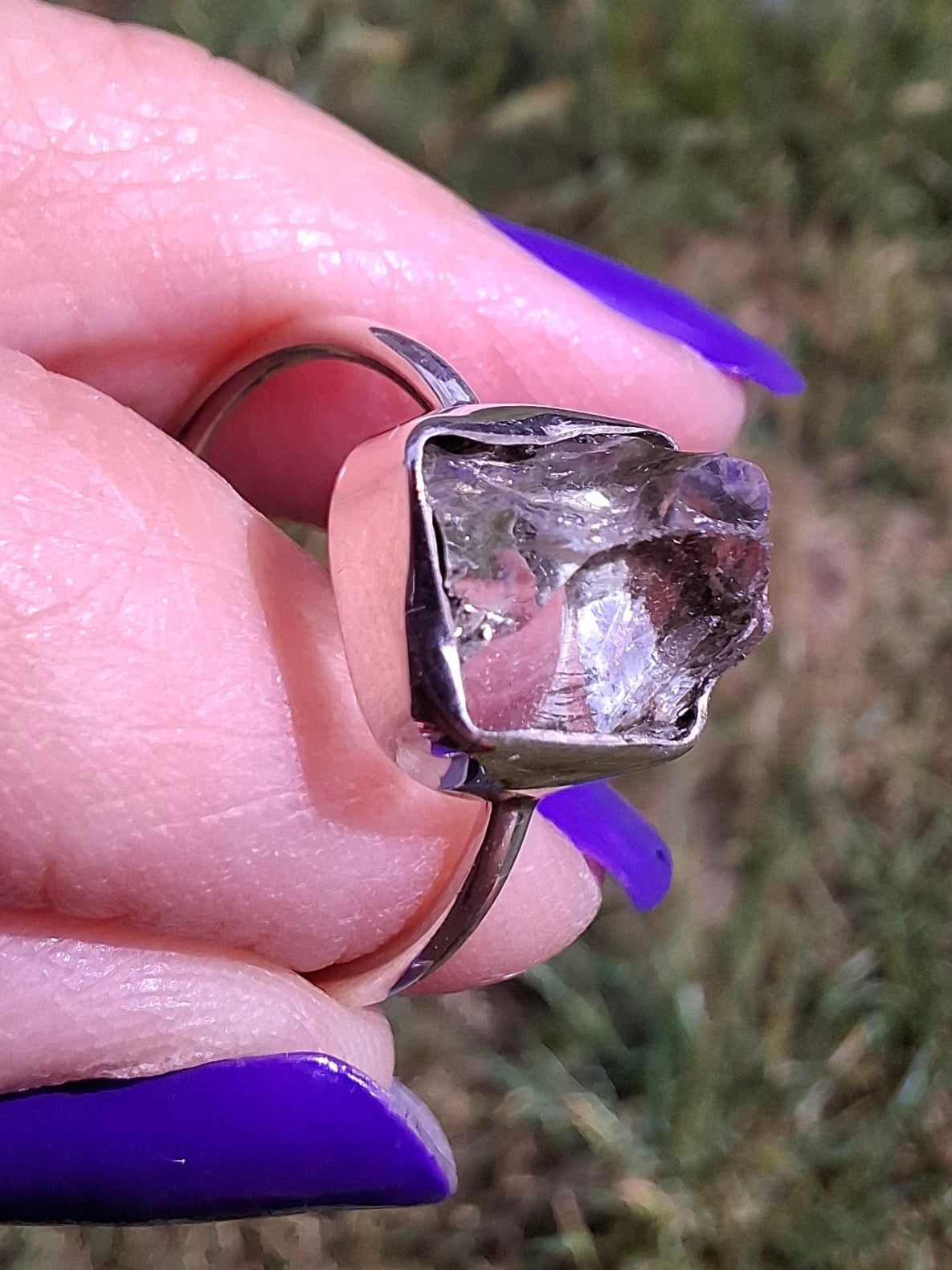 Libyan Desert Glass Ring, size large O, 925 Silver, Tektite (Ref: LR22)