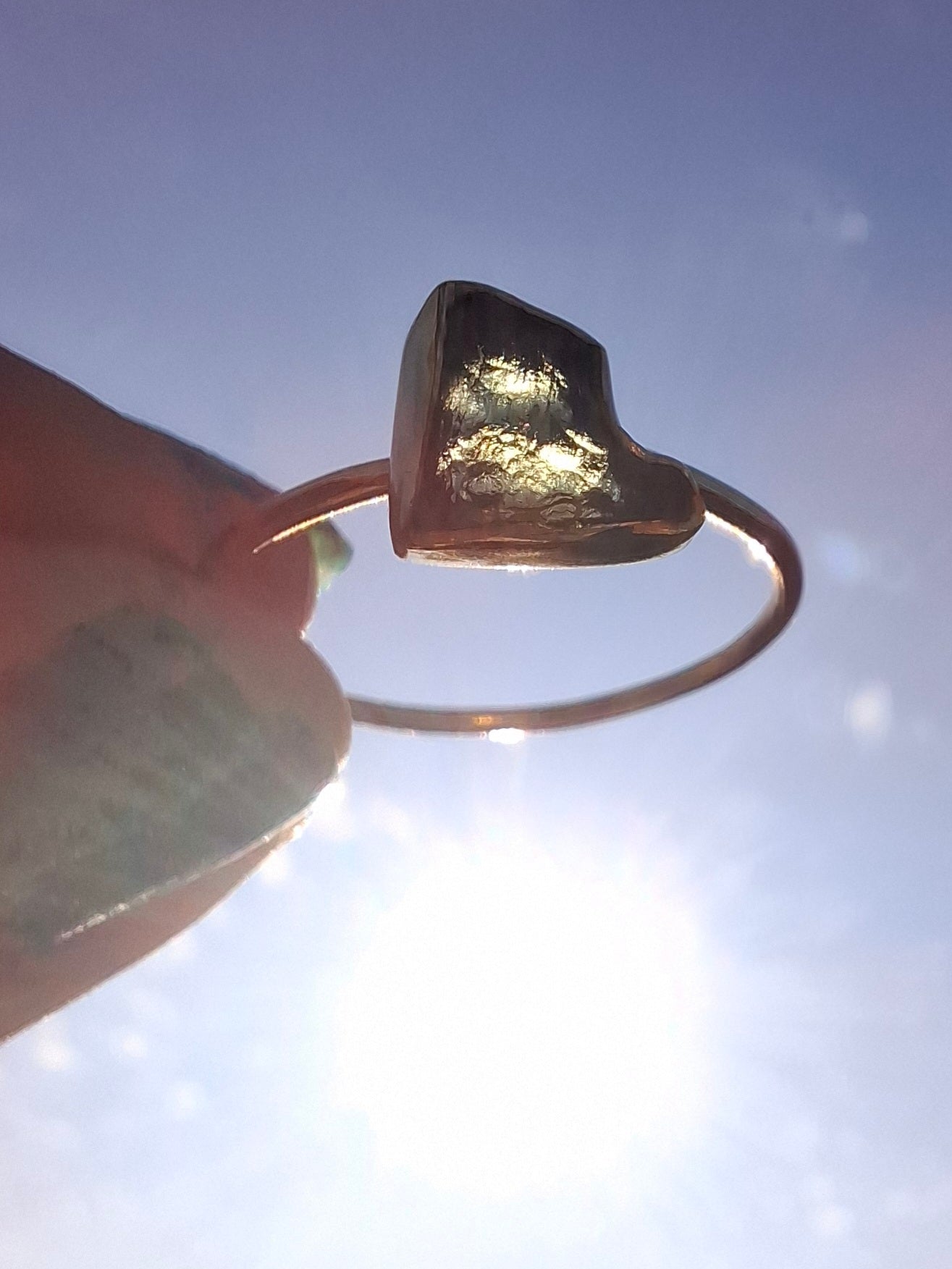 Moldavite Ring, 14K GOLD Plated, size large U, Tektite (Ref: R351)