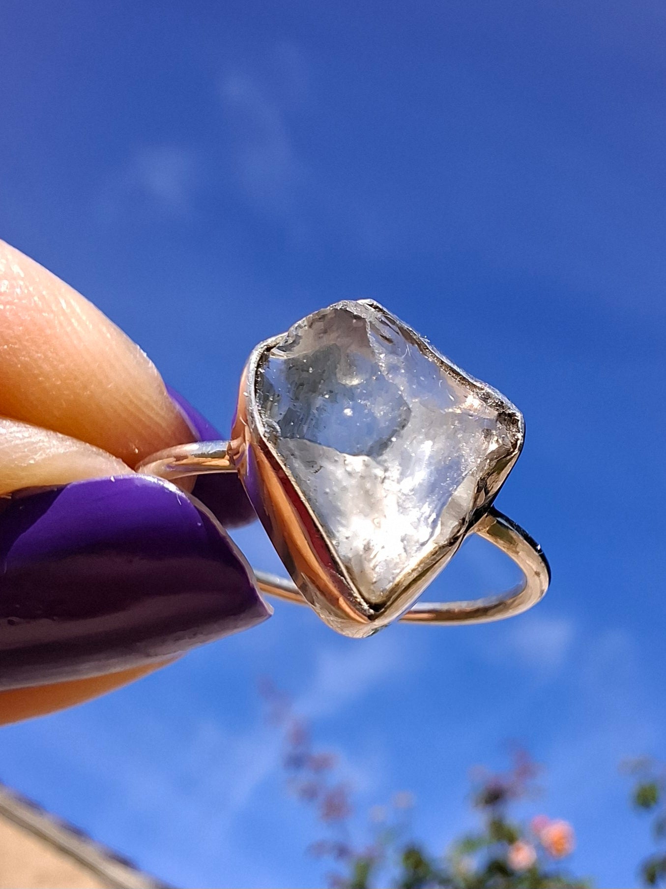 Libyan Desert Glass Ring, size large S, 925 Silver, Tektite (Ref: LR46)