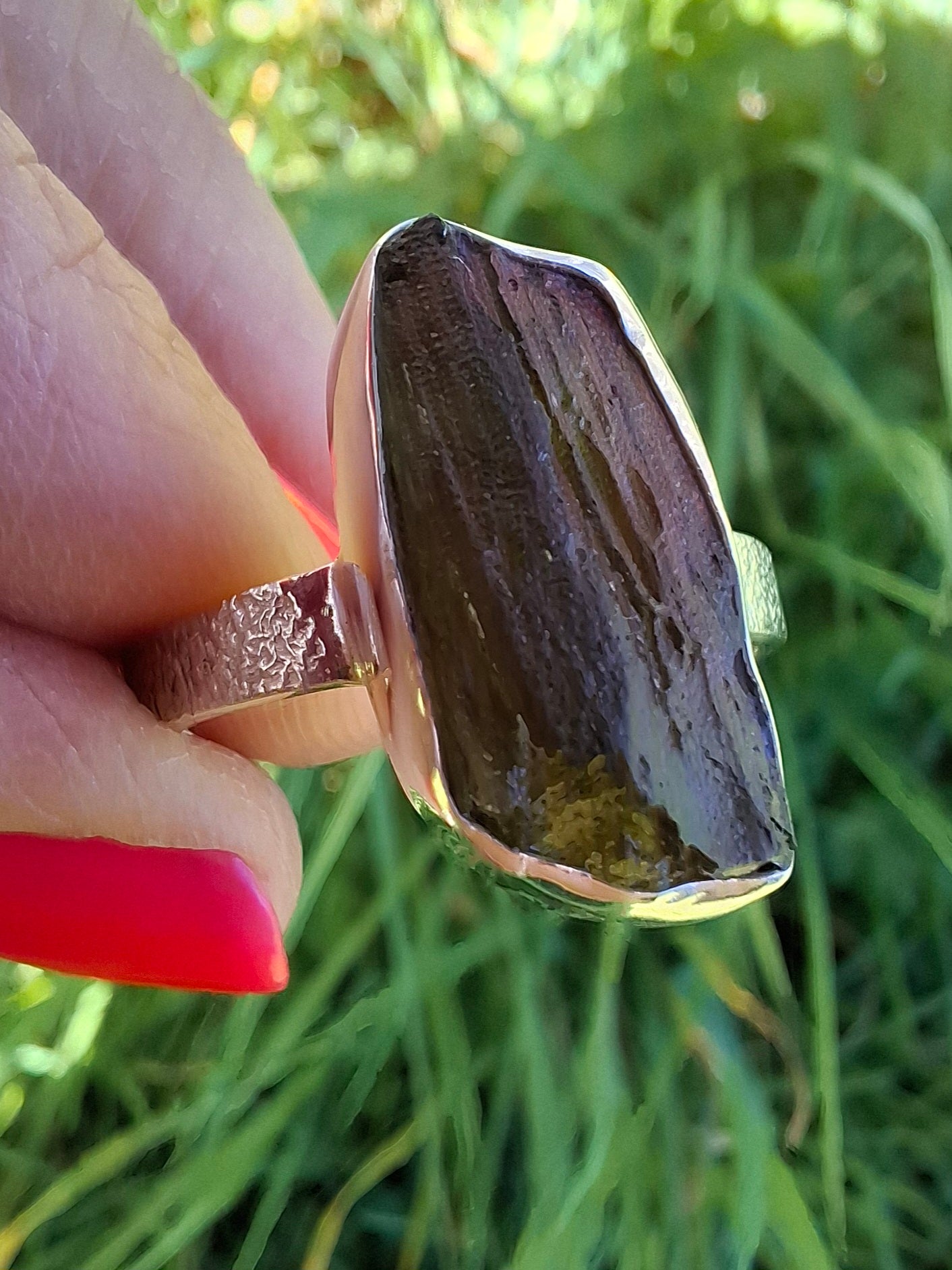 Moldavite Ring, size large Y/small Z, 925 Silver, Tektite (Ref: R332)