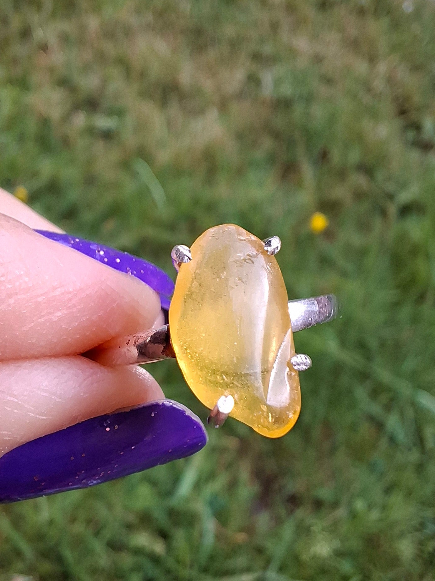 Baltic Amber Ring, size large Q, 925 Silver, Fossil (Ref: AR13)