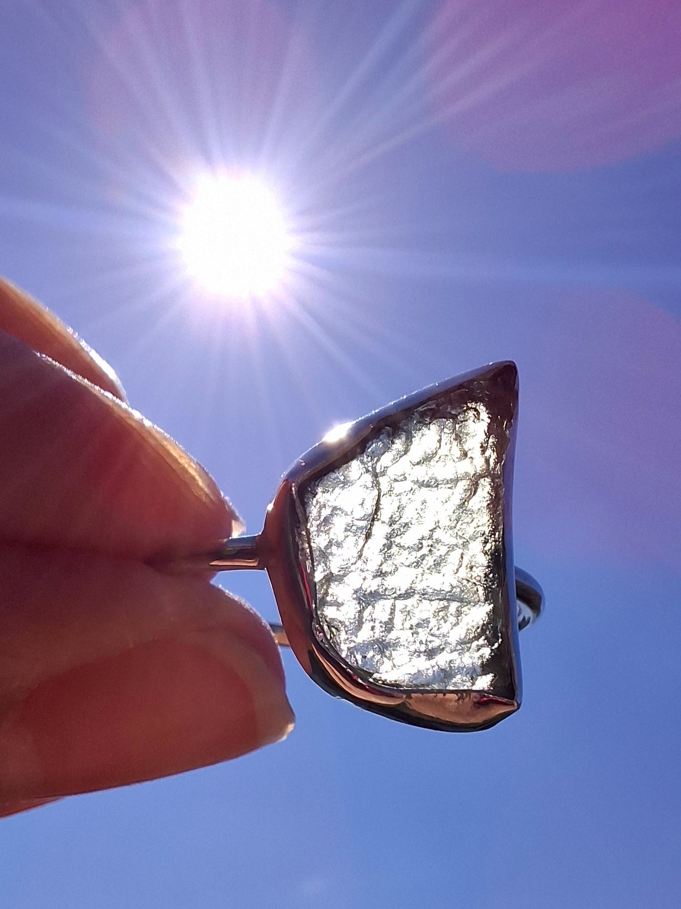 Moldavite Ring, size large M, 925 Silver, Tektite (Ref: R24)