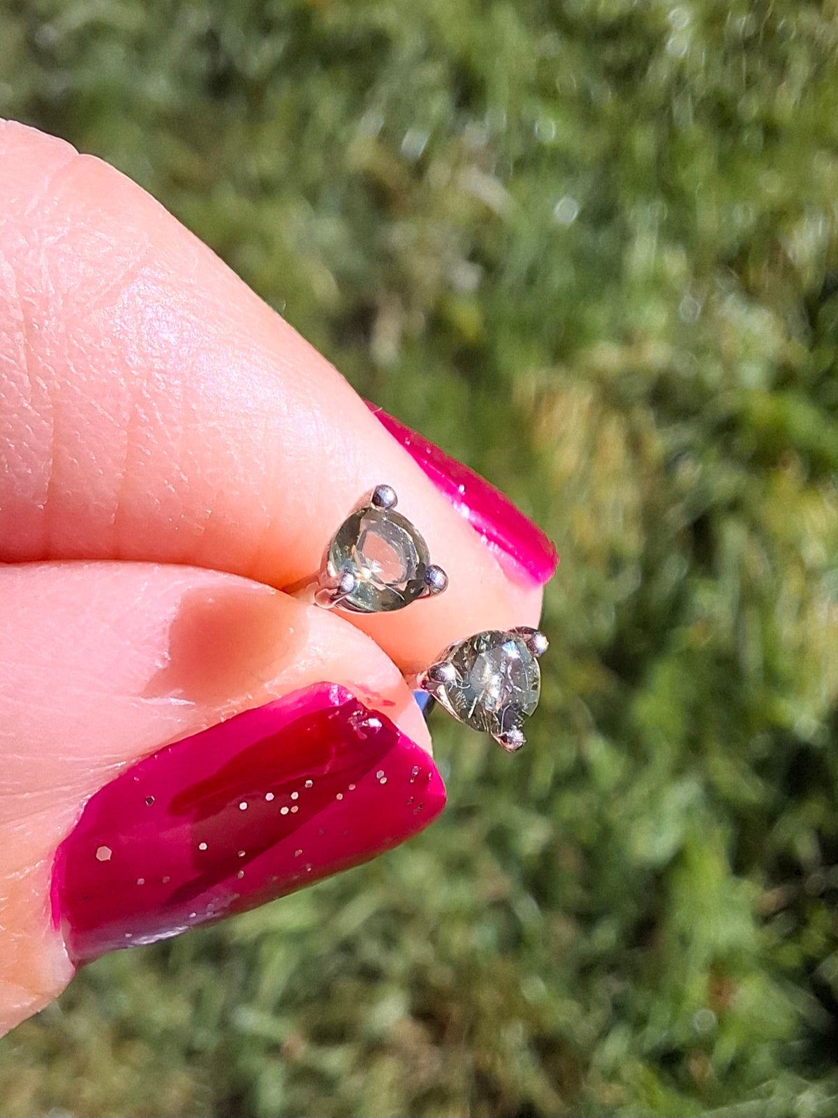 Moldavite (Faceted) 3mm Stud Earrings, 925 Silver (Ref: Pair61)