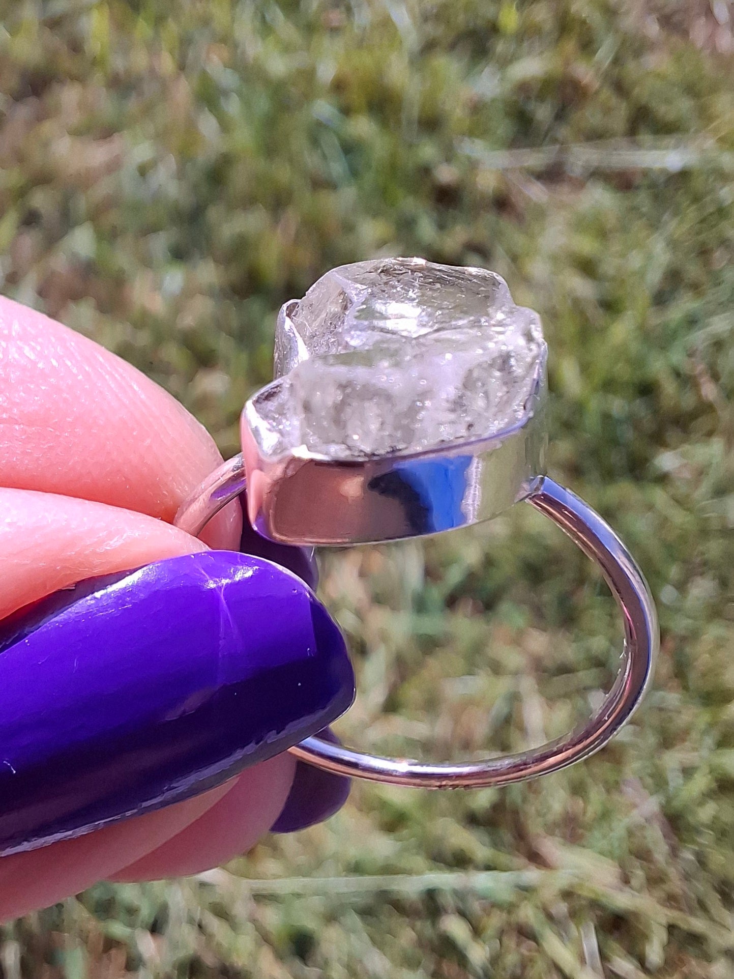 Libyan Desert Glass Ring, size large R/small S, 925 Silver, Tektite (Ref: LR43)