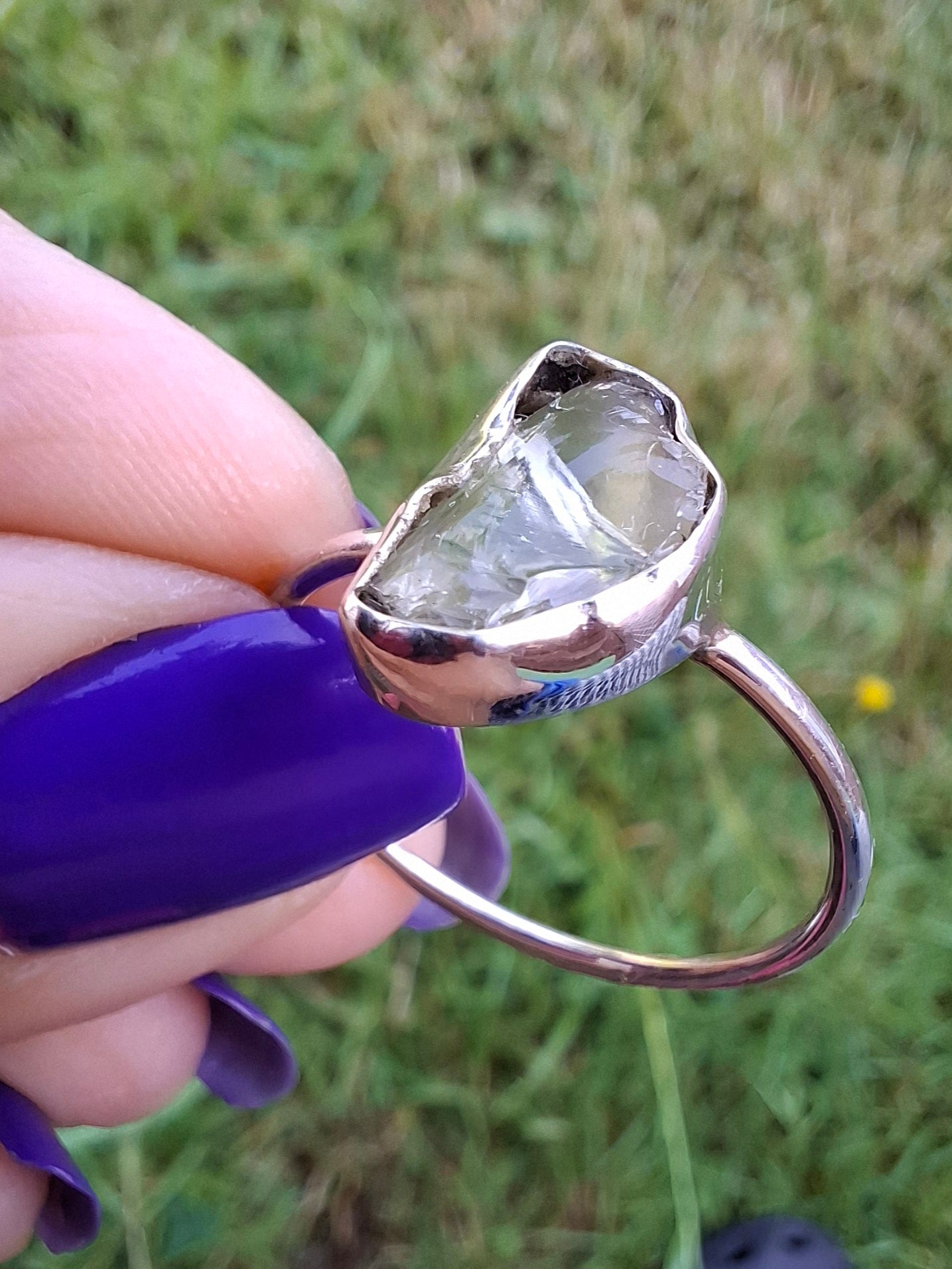 Libyan Desert Glass Ring, size large W, 925 Silver, Tektite (Ref: LR63)