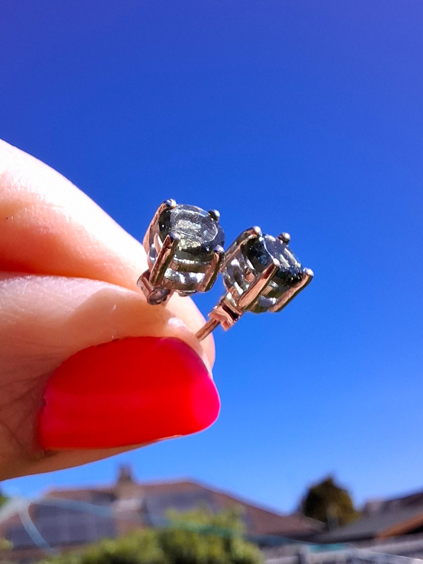 Moldavite (faceted), 5mm STUD EARRINGS, 925 Silver, Tektite (Ref: Pair52)