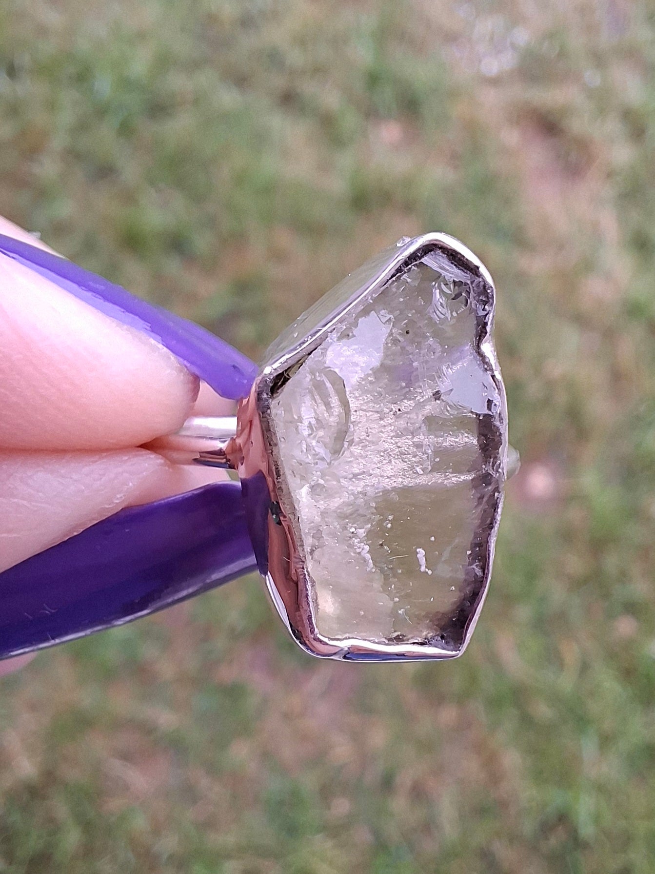 Libyan Desert Glass Ring, size large P, 925 Silver, Tektite (Ref: LR33)