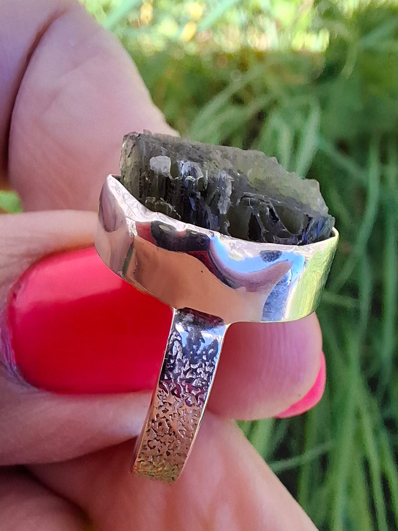 Moldavite Ring, size I, 925 Silver, Tektite (Ref: R295)