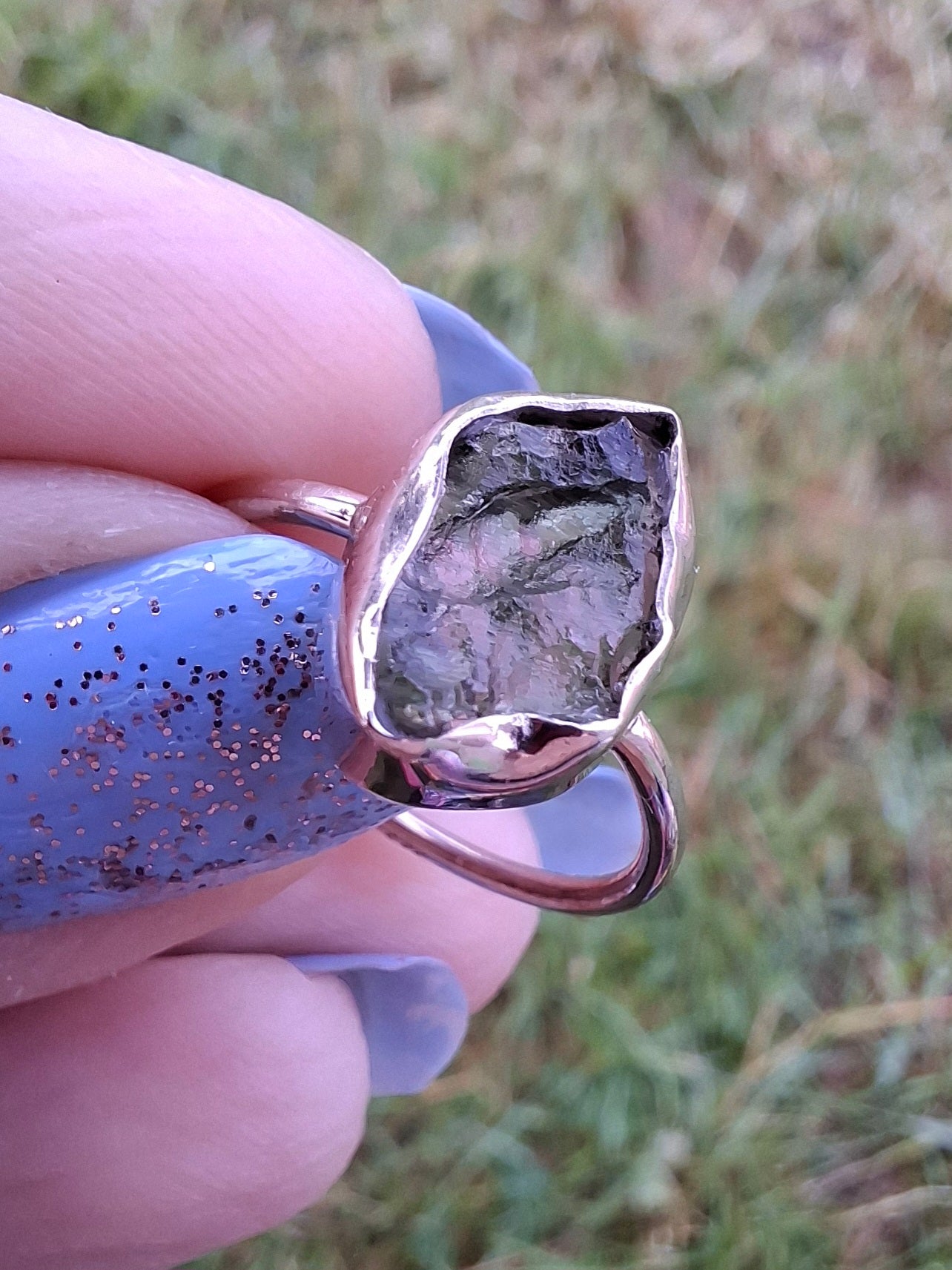 Moldavite Ring, size M, 925 Silver, Tektite (Ref: R22)